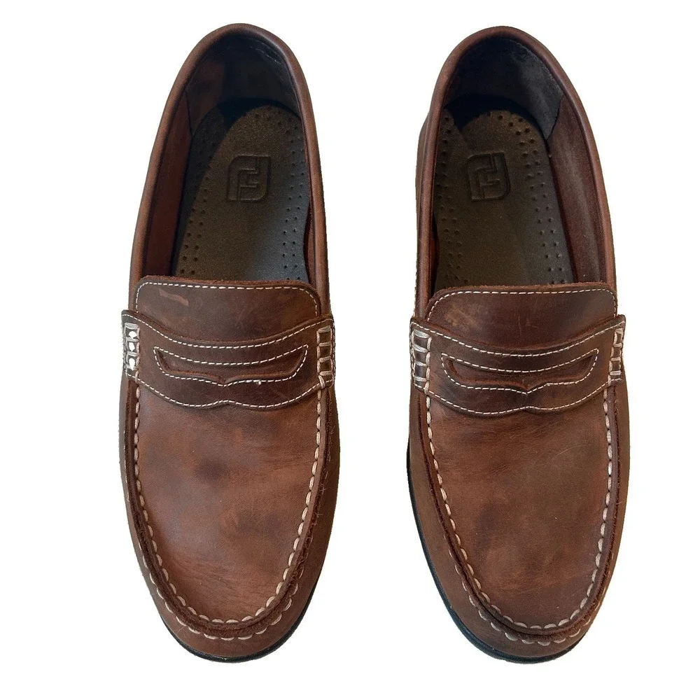 Footjoy Club Casual Penny Loafer Shoes Mens Sz 8 W Brown Leather Driving Slip On